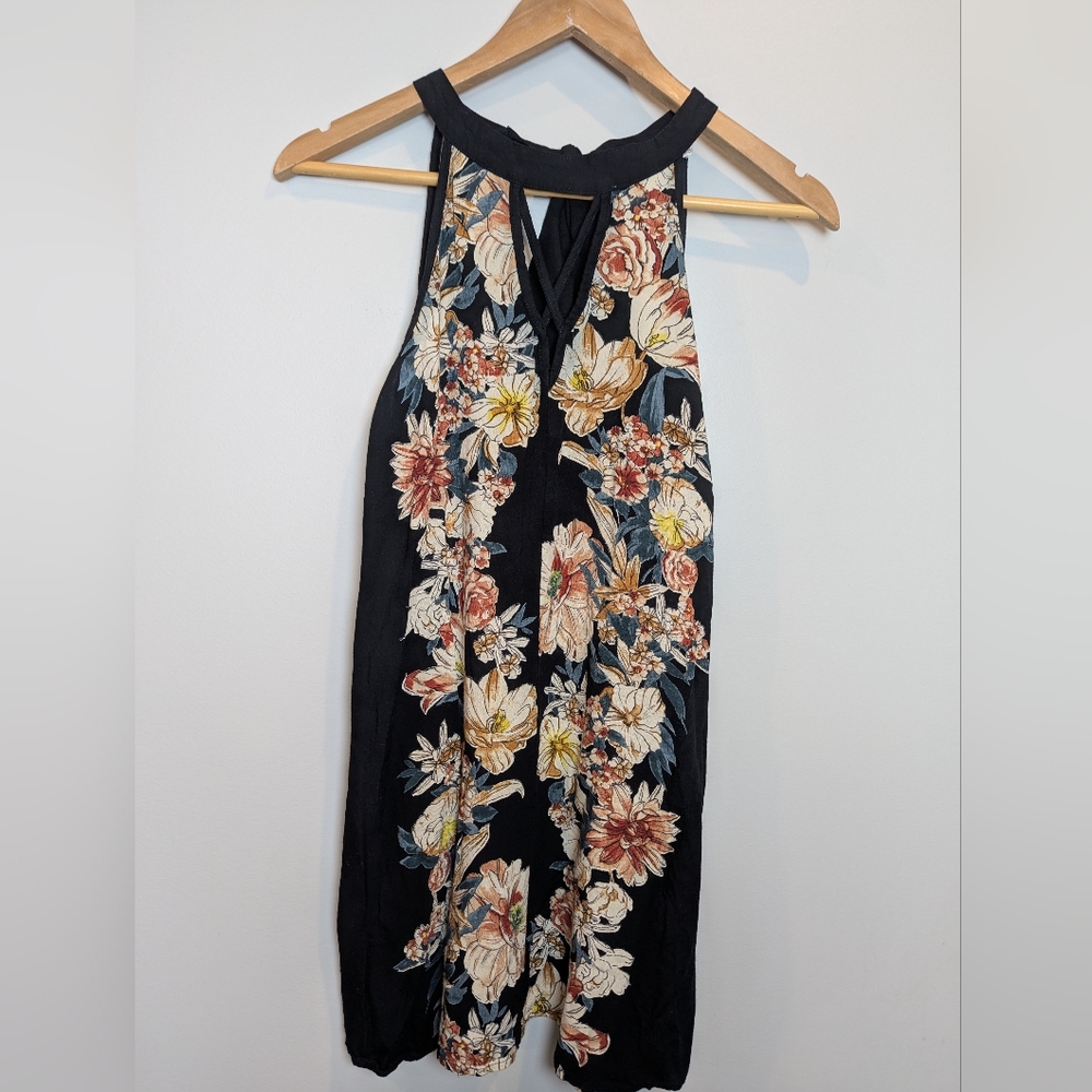 Band of Gypsies Women's Size S Black Floral Halter Mini Dress